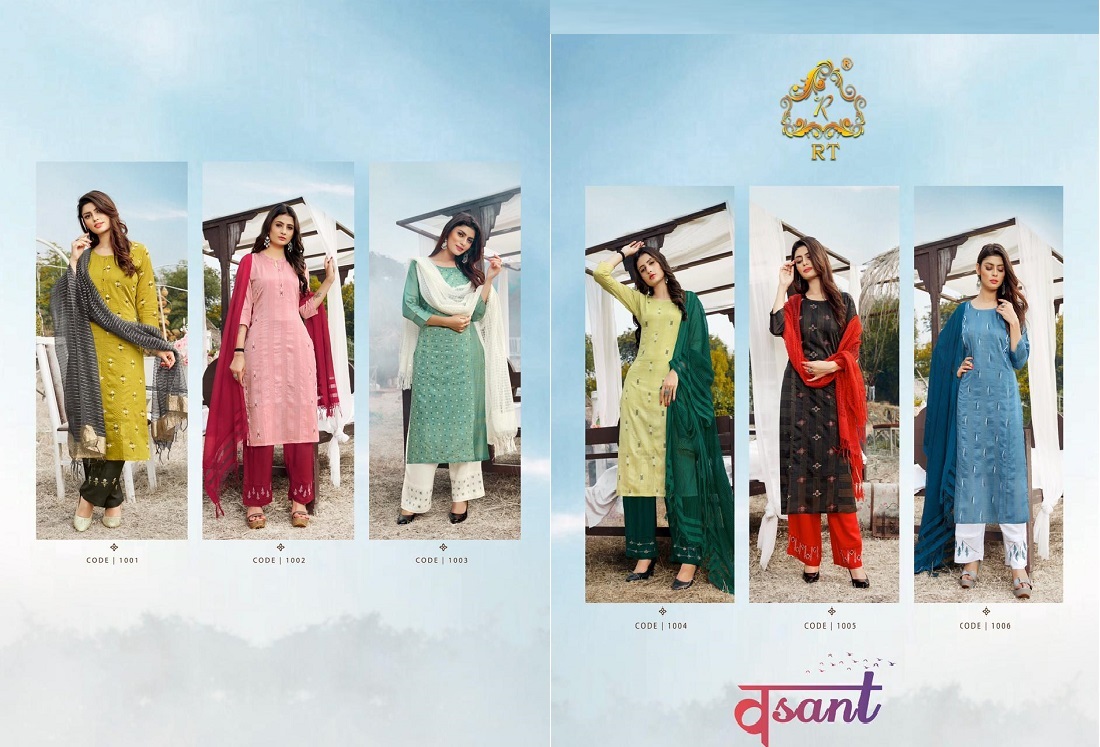 Rijiya Trends RT Brand Launches New Kurtis with Bottom And Dupatta Catalogue Vasant, Vasant Viscose Kurtis With Rayon Bottom Plazzo Catalogue In Wholesale Market, Buy Ladies Readymade Dress In Wholesale for Business